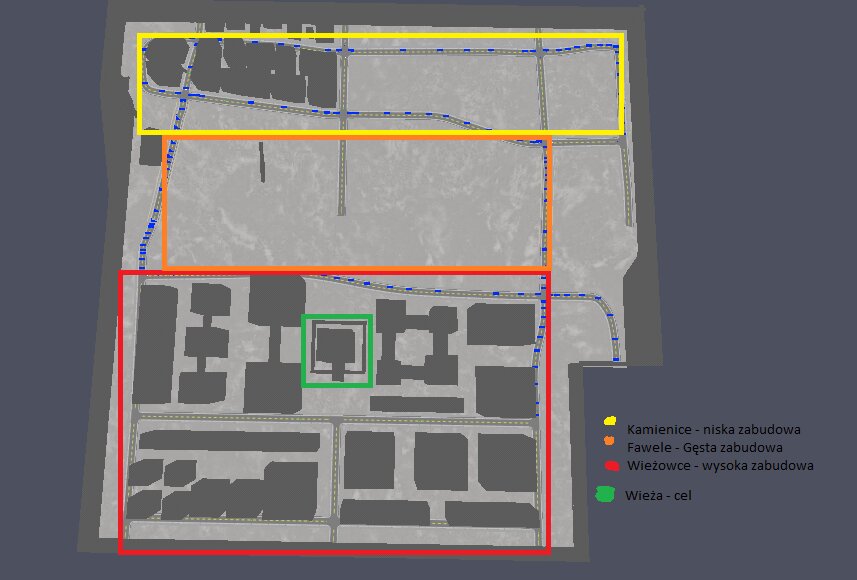 top down view of the level with marked zones
